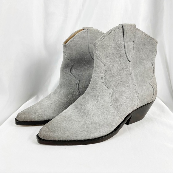 Isabel Marant Dewina Suede Leather Western Cowboy Boots Gray EU 37 Casual - Picture 2 of 10
